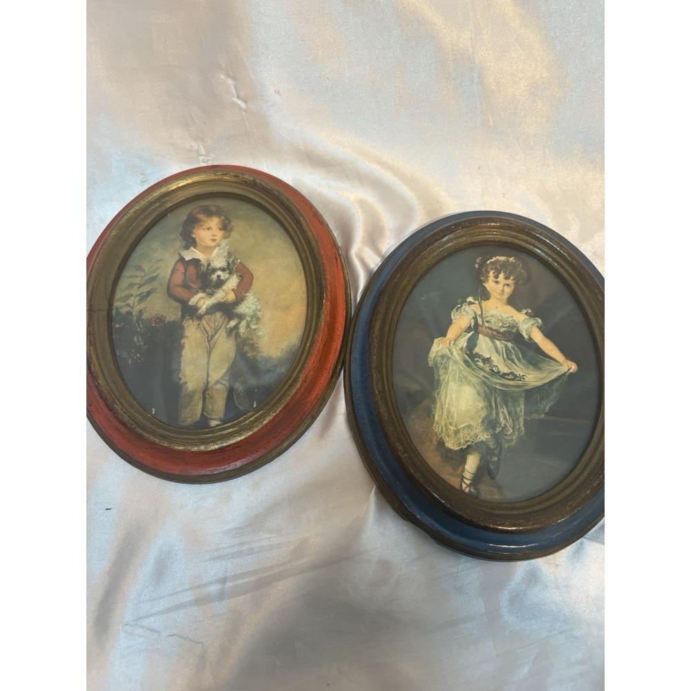 Oval Framed Wall Art Italy 5x7 Victorian Children Plastic Frame OFM Made Italy